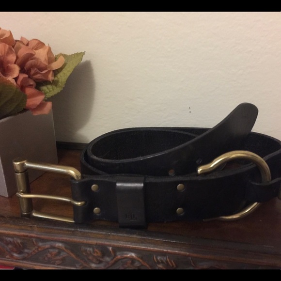 Ralph Lauren Accessories - Ralph Lauren Black Leather Double Buckle Belt Brass Hardware Size M Fits 36”